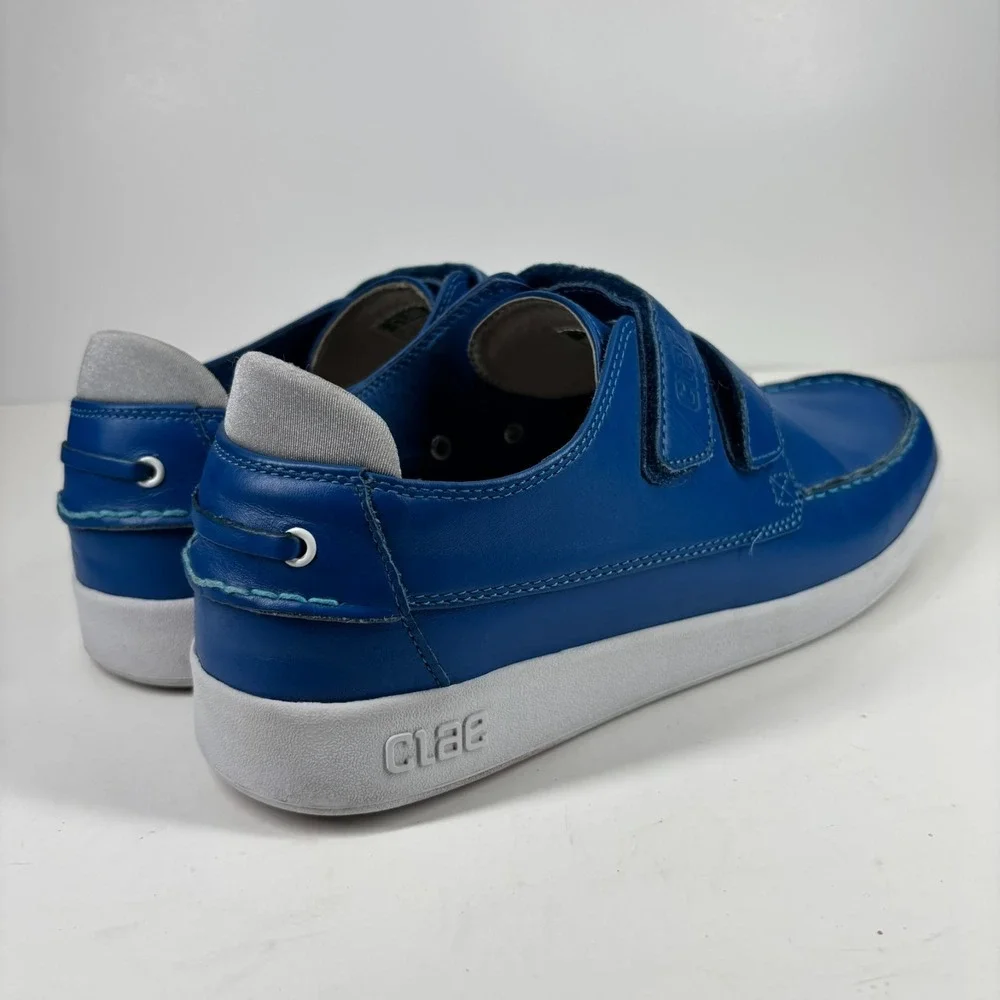 CLAE Cousteau Men's 12 Royal Blue Leather Double-Strap Moc-Toe Boat Shoe Sneaker